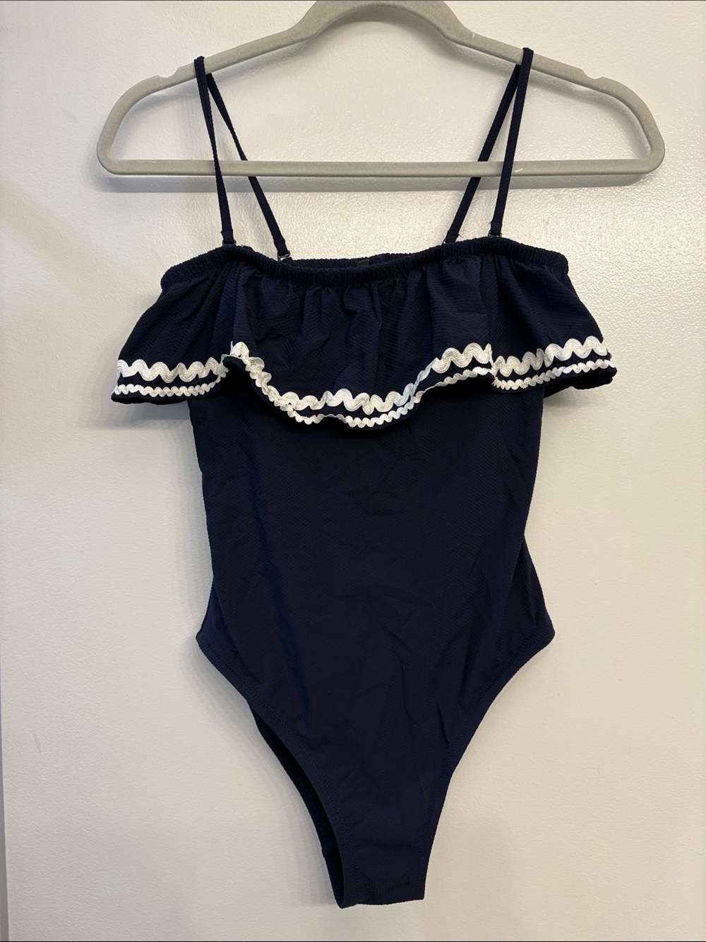 J. Crew Navy One-Piece with White Ruffle Nautical Beach Swimwear
